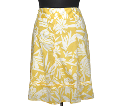 Ann Taylor Women&#39;s Yellow Floral Cotton A Line Knee Length Skirt Size 16 - £7.46 GBP