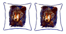 Pair of Betsy Drake Betsy’s Bear Large Indoor Outdoor Pillows 18 Inch X 18 Inch - £70.05 GBP