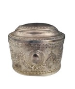 Silver Plate Jewelry Trinket Box Vintage Casket Floral Garland Portrait ... - $266.17 MXN