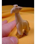 (Y-GIR-ST-551) tan GIRAFFE giraffes stone carving FIGURINE gemstone gira... - $15.79
