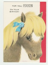 Vintage Birthday Card Horse for Cousin 1960&#39;s Gibson Die-Cut - $8.90