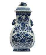 Vintage Blue and White Temple Jar with Lid Lotus Design 19 Inches Tall - £58.90 GBP