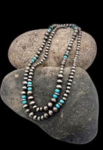 Southwest Navajo Pearl Style Silver Faux Turquoise Long Beaded Necklace 36&quot; - £43.85 GBP