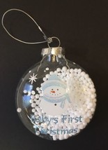 Baby&#39;s First Christmas Tree Ornament Snowman with Snow Glass Blue White Boy - £11.99 GBP