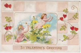 St. Valentine&#39;s Greeting Postcard Vintage Cherubs Wild Flowers Nevada MO - £2.34 GBP