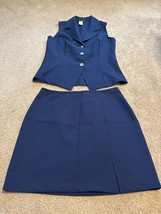 YMLA Nordstrom Brand Navy blue 2 pc Set sleeveless Vest Skirt Vintage 00&#39;s Sz 11 - £32.64 GBP