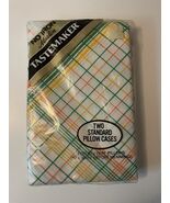 Vintage Tastemaker Standard Pillowcase Yellow Green Orange Plaid NEW - $16.99