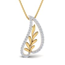 SwaraEcom 14K Yellow Gold Plated Round AAA Cubic Zirconia Fashion Jewelry Leaf P - £42.46 GBP