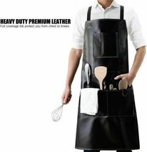 Cross-Back Chef Apron For (UNISEX) Cooking Leather Kitchen Apron Cow 6 P... - $114.00