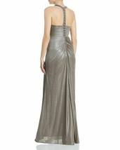 Adrianna Papell Mink Metallic Halter Gown with Beaded Back Formal Dress ... - $168.30