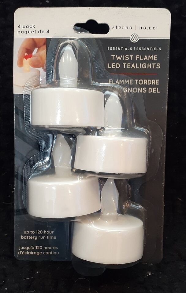 STERNO HOME ESSENTIALS LED TWIST FLAME TEALIGHTS TEA LIGHT 4 PACK 120 HO... - $2.99