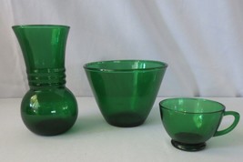 Vintage ANCHOR HOCKING Forest Green glass vase, cup and Ice Bucket Tub - £39.50 GBP