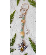 Keychain or Purse Charm Owl with Faceted Yellow Citrine, Green Aventurine - $22.00