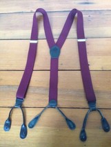 Vintage Red Burgundy Elastic Leather Loop Mens Adjustable Suspenders Braces - £24.10 GBP