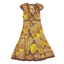 MAEVE Anthropologie Nevada Leaf Cotton-Silk Dress Women&#39;s 8 Tie-Waist V-Neck - £31.08 GBP