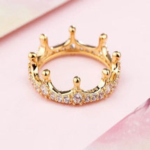 Shine Gold Plated Clear Sparkling Crown Ring For Women  - £12.86 GBP