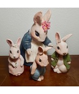 Vintage EASTER BUNNY 4Pc Set SIGNED Hand Cast Painted Rabbit Family Figu... - $2,231.09 MXN