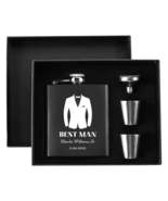 Personalized Best Man Hip Flask Set – 7oz Black Stainless Steel with Gif... - $44.92 CAD