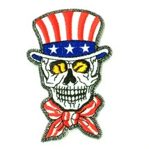 Skull Top Hat American Flag Embroidered Iron On Patch Biker Logo 3.5 Inches USA - £14.38 GBP