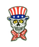 Skull Top Hat American Flag Embroidered Iron On Patch Biker Logo 3.5 Inc... - £14.11 GBP