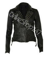 New Woman Allsaints Brando Style Silver Studded Black Punk Biker Leather... - £157.31 GBP