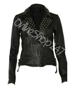 New Woman Allsaints Brando Style Silver Studded Black Punk Biker Leather... - $273.52 CAD