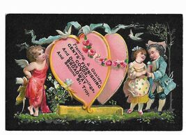 Circa 1900 Fleming &amp; Oakley Goods Troy NY trade card Courting Couple Heart - $19.99