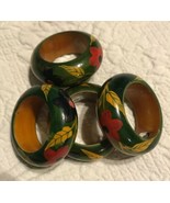 Simplex International 4 Wooden Napkin Rings Artsy Florals Green Navy Mel... - $23.44 CAD
