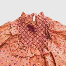Polly Flinders Smocked Party Dress T3 Vtg Little Girls Pale Orange Floral Ruffle - £27.88 GBP