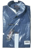 Kirkland Signature Men&#39;s Tailored Fit Non-Iron Shirt, LT BLUE-GREY CHECK, 20  - £17.12 GBP