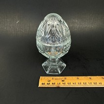 Vintage Homco Clear Glass Egg Crystal Footed Pedestal Stand w Lid Jewelry Dish - £10.10 GBP