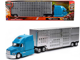 Mack Pinnacle Truck with Pot Belly Livestock Trailer Blue and Chrome &quot;Long Haul  - £58.73 GBP