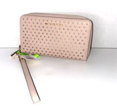 New Michael Kors Large Flat Phone Wallet Soft Pink Star Perforated Leath... - $89.00