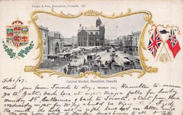 Hamilton Ontario Canada~Central MARKET~1907 Flag Heraldry Postcard - £6.80 GBP
