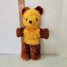 Vtg plush yellow brown teddy bear circa 50&#39;S  WITH GOOGLE EYES black nose 11&quot; - £20.46 GBP