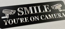 Smile You’re On Camera No Soliciting Diamond Etched Aluminum Metal 12x4 ... - £17.92 GBP
