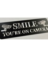 Smile You’re On Camera No Soliciting Diamond Etched Aluminum Metal 12x4 ... - £18.04 GBP