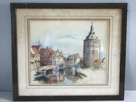 Vintage Estate Artist Signed Danish Scene Framed Watercolor E798 - £77.90 GBP