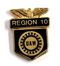 VTG UAW Region 10 United Auto Workers Trade Union Black Gold Eagle Shield Pin - £7.50 GBP