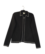 Vtg Ann Taylor Womens Medium Wool Cardigan Sweater Black Stretch Knit Gr... - $18.43