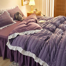 Princess Style Four-piece White Seersucker Lace Bed Sheet Duvet Cover Wa... - $1,772.29 MXN+