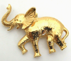 Napier Elephant Brooch Pin Trunk Raised Gold Tone - £7.43 GBP