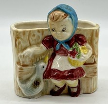 Girl with Duck Planter Ty Nee Japan Vintage 3 inches Succulent Small Ceramic - £19.98 GBP