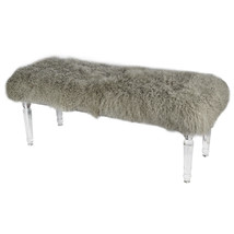 49x18x19&quot; Gray Real Mongolian Fur Bench With Acrylic Legs - £711.30 GBP