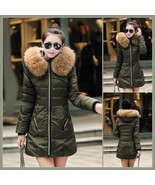 Racoon Faux Fur Trimmed Hood Long Sleeve Duck Down Army Green Parka Coat... - £83.09 GBP