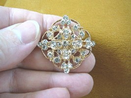 (bb604-24) white rhinestone crystal ornate filigree floral gold tone bro... - $16.99