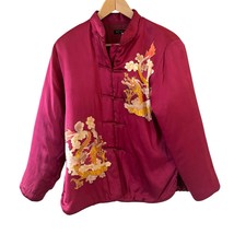 Womens Satin Chinese Jacket Dragon Design 100% Silk Size Large Red Artsy... - $54.99