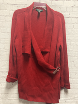 Lauren Ralph Lauren Womens Sweater Red Buckle Ribbed Cowl Neck Cozy Cotton L - £17.18 GBP
