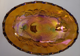 VTG Indiana Iridescent Carnival Glass Large Oval Fruit Bowl  Footed  12x9&quot; - £11.16 GBP