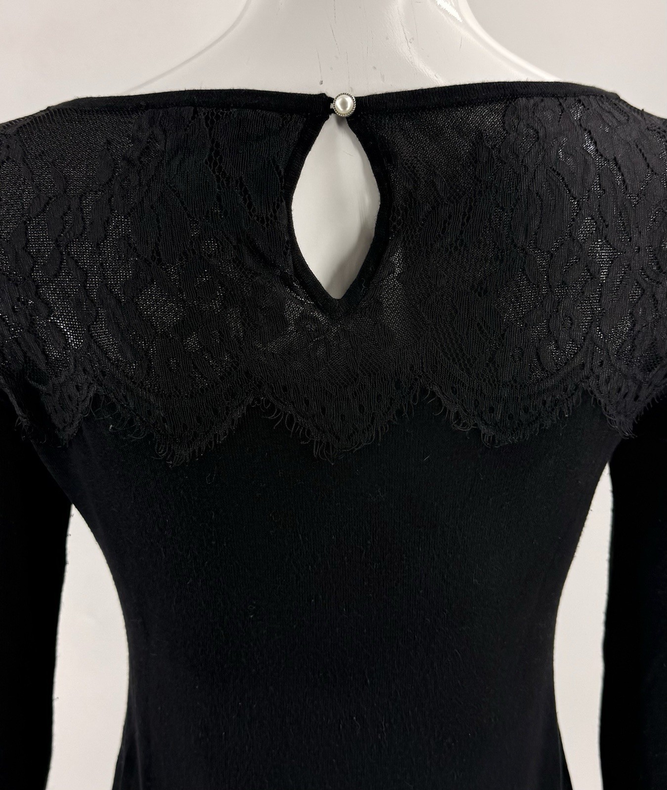 White House Black Market Tunic Sweater Sz XS Black Lace Detail 3/4 Sleeve Womens Item image 5